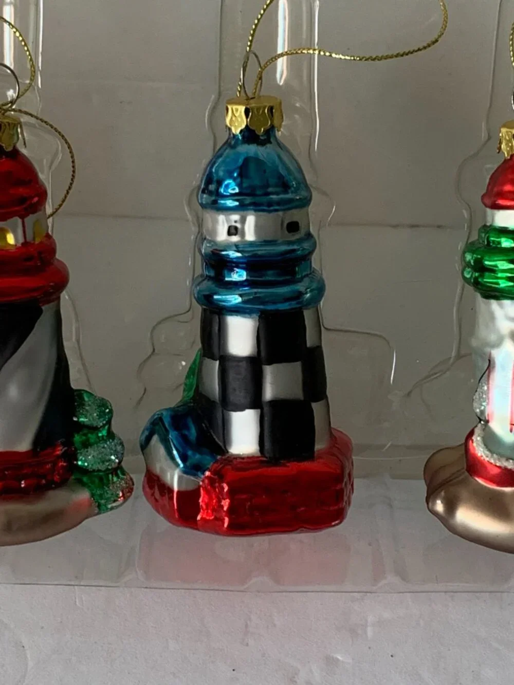 VINTAGE KURT ADLER MERCURY HAND PAINTED GLASS BLOWN LIGHTHOUSES SET OF 4